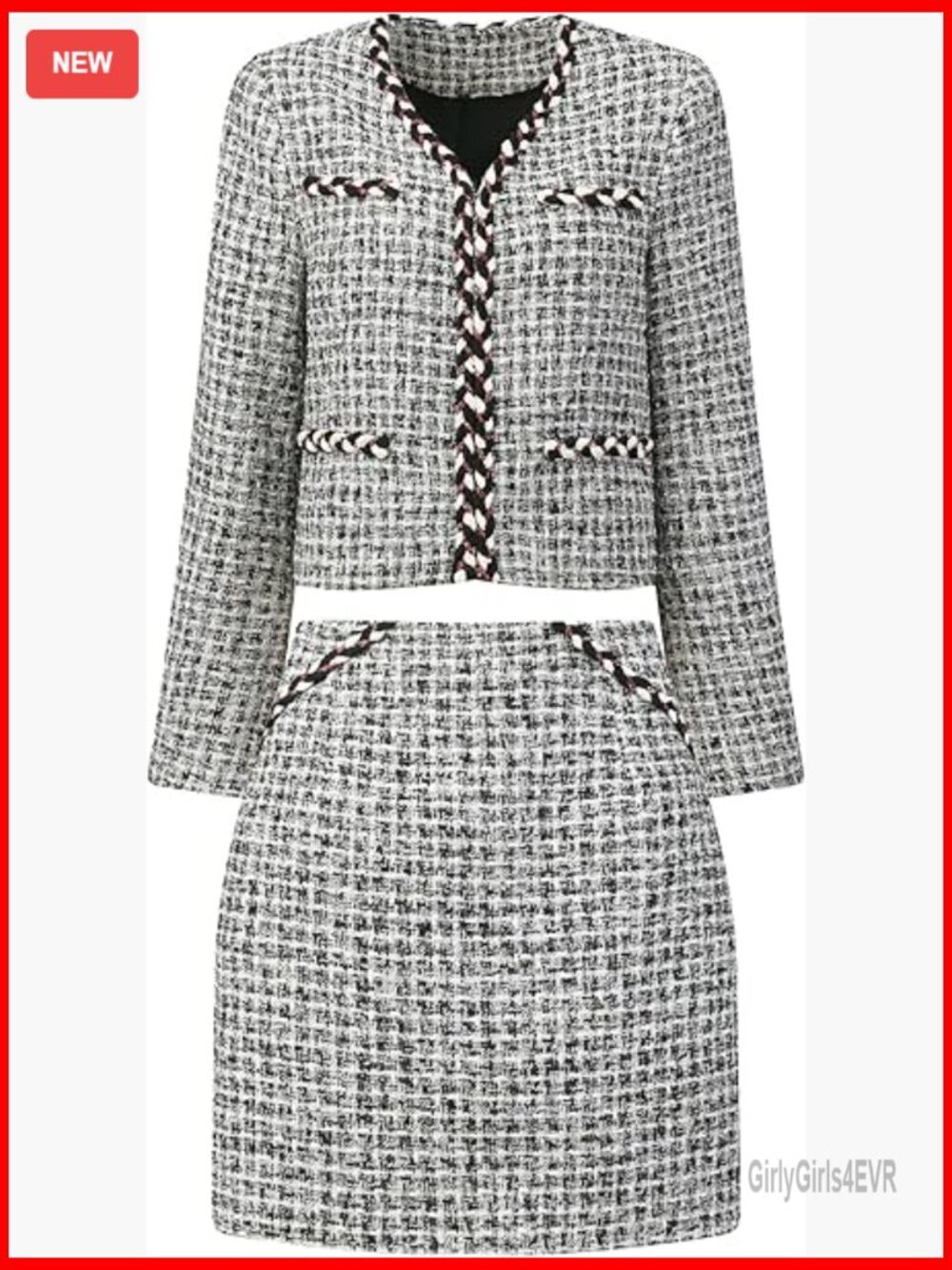 Plaid Tweed Suit Set 2 Piece Blazer Skirt Professional Work Outfit